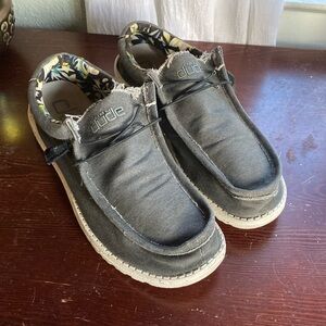 Men's Hey Dude Wally Size 12 Stretch Slip On Loafer Sneaker Washed Black